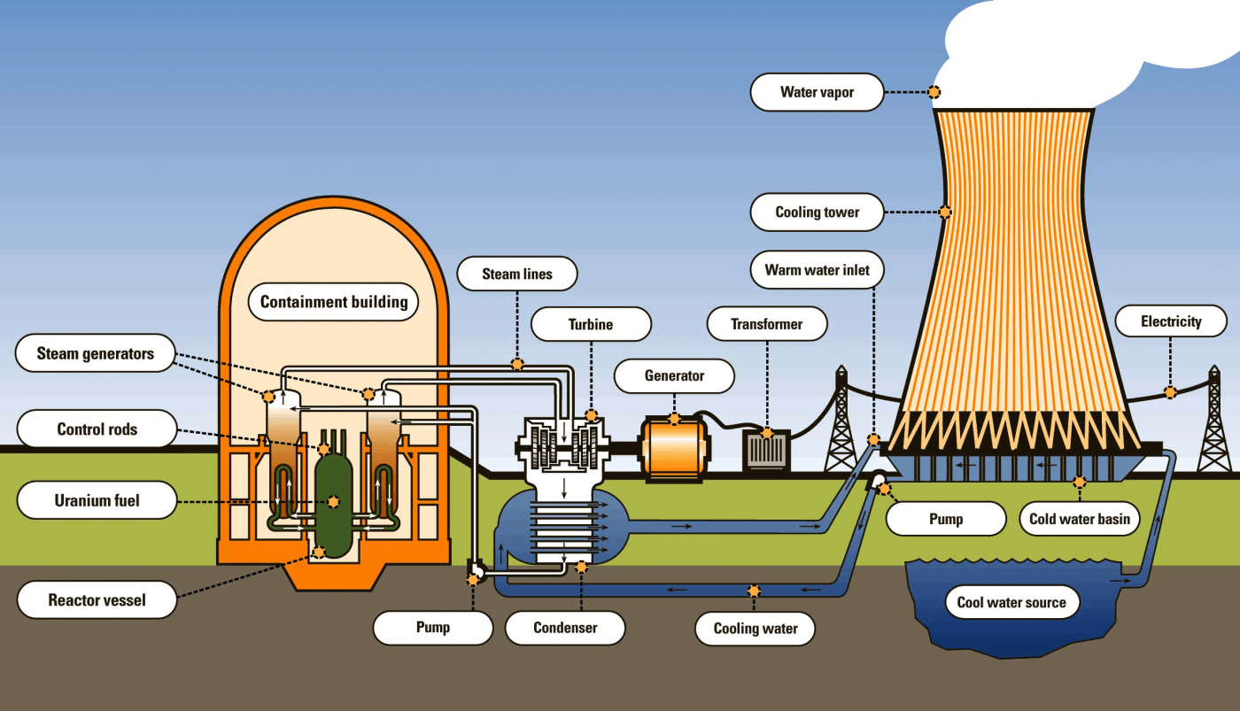 Flowchart of nuclear electricity generation process